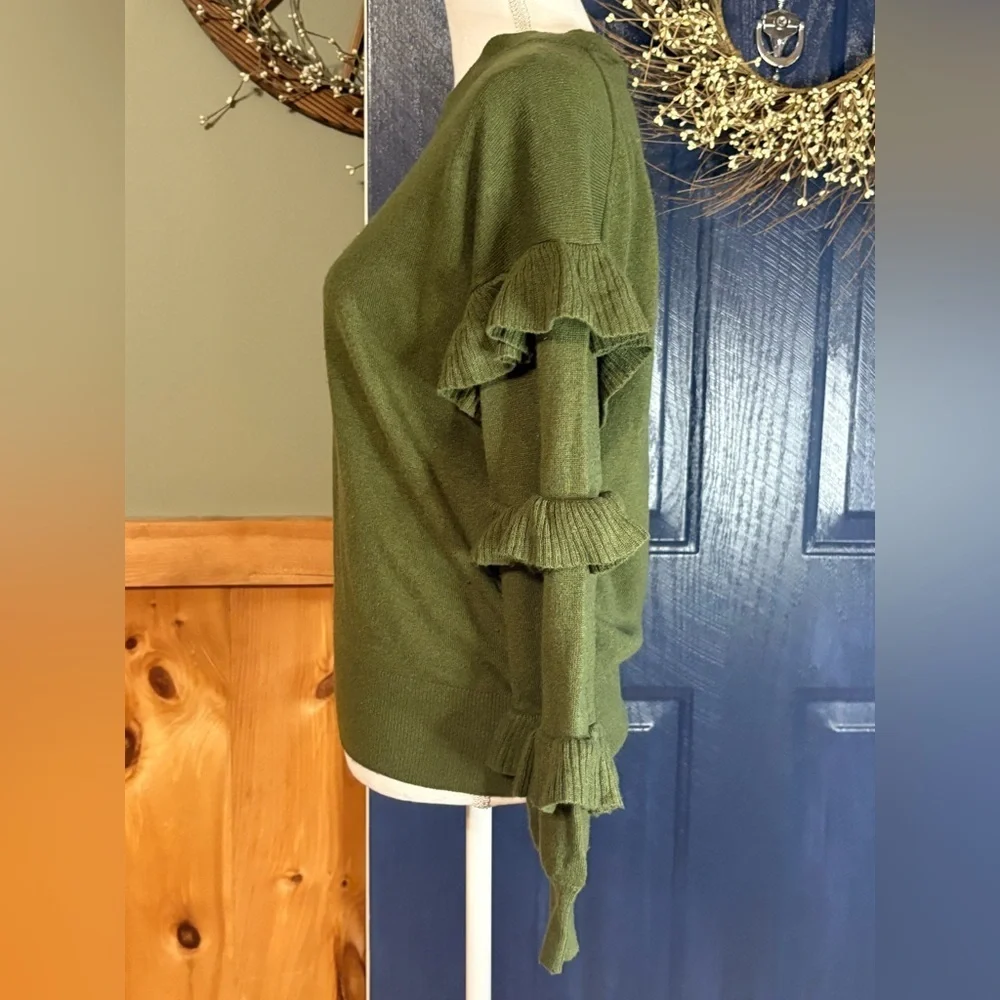J. Crew Ruffle Sleeve Wool Blend Sweater in Olive Green size XS